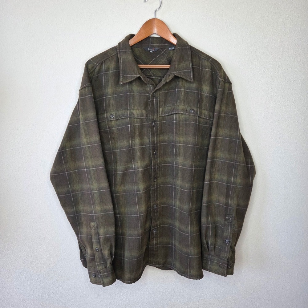 Royal Robbins Mens XXL Flannel Shacket Plaid Button Down Shirt Jacket Green
